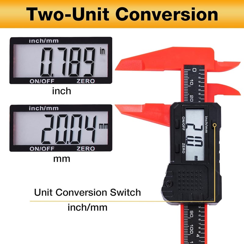UNIPEC 6" Digital Caliper – Measuring Tool with LCD Display, Inch/MM Conversion, Auto-Off, Accurate ABS Body Electronic Caliper for DIY, Woodworking, Metal & Crafts - Image 2